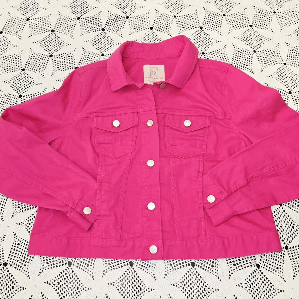 Hot Pink Stretch Jean Jacket, Petite XL New!
